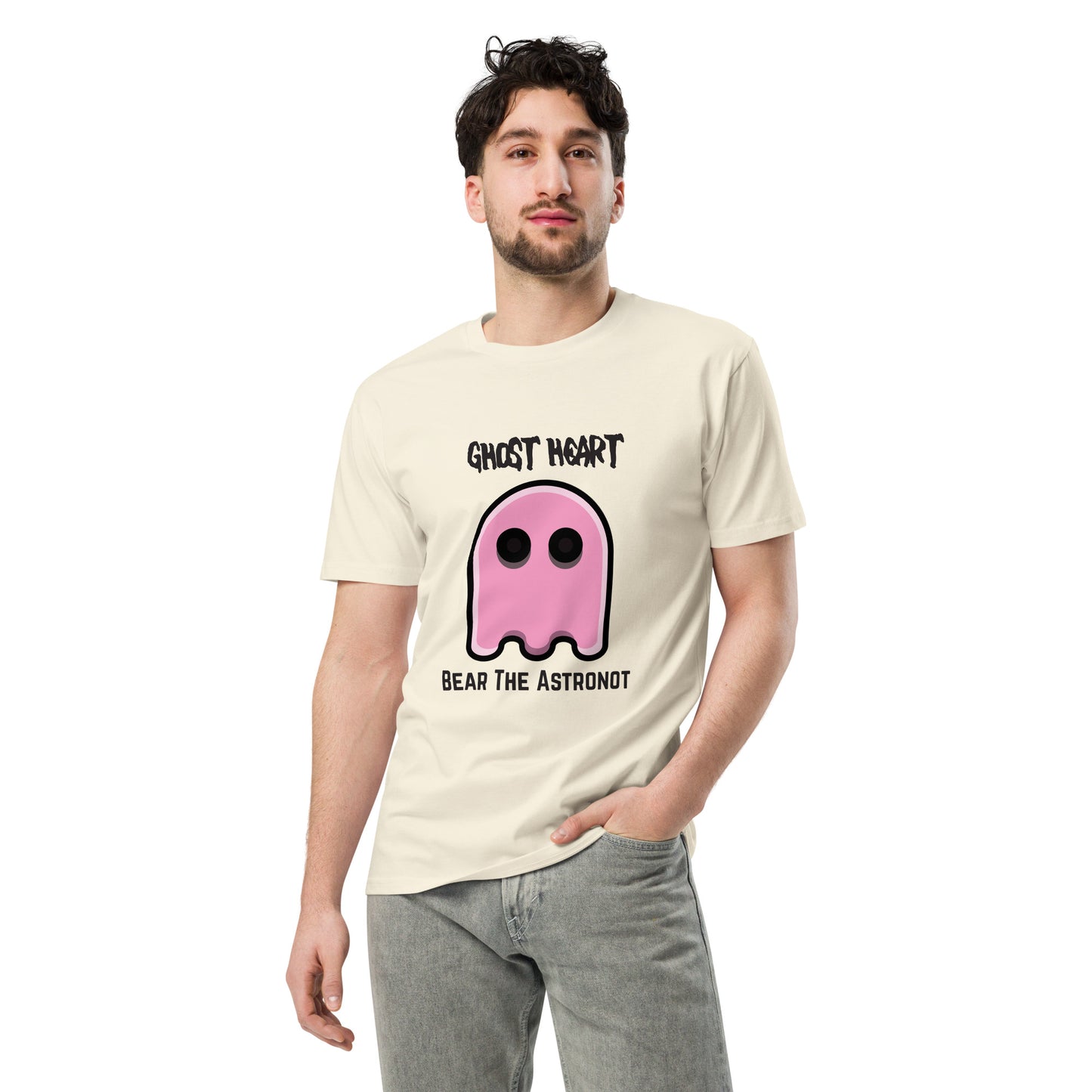 Bear the Astronot Ghost Heart White & Natural Unisex premium t-shirt